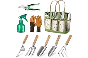 Grenebo Outils de Jardinage, 9 pièces Ensemble de Jardinage en Acier Inoxydable avec XL Sac de Rangement, Arrosoir, Gants de, Cadeaux de kit Jardinage pour Homme et Femme