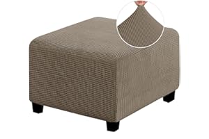 MULARE Hockerbezüge, Ottoman-Schonbezüge, Stretch-Fußhockerbezug, Dicker Karierter Jacquard-Stoff mit elastischer Unterseite, waschbar,Taupe,M
