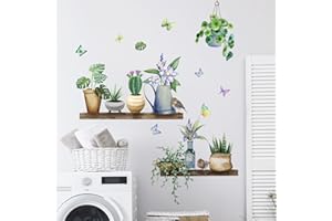 Tanlaby Verde Piante in Vaso Adesivi Murali Rimovibili Casa Farfalla Adesivi Parete Autoadesive Sticker Muro Per Soggiorno Camera da Letto Tv Sfondo Decorazione Murale