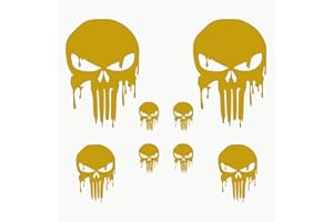 Autodomy Pack of 8 Units Melted Skull Stickers | Sticker Punisher Vinyl Rain and UV Resistant | Skull Sticker External for Car, Helmet and Motorbike | Gold