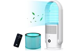 U ULTTY ULTTY Ventilador Sin Aspas, Ventilador de Torre Silencioso Con Filtro HEPA, Remoto, 9 Velocidades 3 Mode, 60cm Seguridad Infantil Bladeless Tower Fan Portátil, Temporizador, CR021