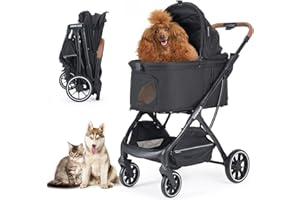 Beberoad T5 Luxury Pet Stroller Dogs Pram for Medium Dogs Under 60lbs or 2 Small Dogs & Cats, Foldable Pet Pram Dog Pushchair Buggy with Pad and Cup Holder, Black