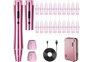 Biomaser Bezprzewodowa maszynka do makijażu permanentnego z 2 bateriami, wyświetlacz OLED z 20 wkładami igieł, nadaje się do eyelinera, brwi, mirobladingu, cieniowania dla początkujących i artystów