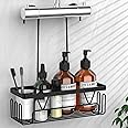 Kegii Shower Caddy Hanging, Bathroom Storage with Hanger, Shelf Hanging Hooks, Tidy Organiser Accessories Black