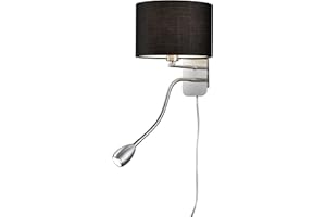 ‎LIGHTLING lightling modern Wandleuchte in nickel matt mit verstellbarem Lesearm, Stoffschirm schwarz, 1 x E14 max. 40W, ø 20 cm, Höhe: 23.5 cm