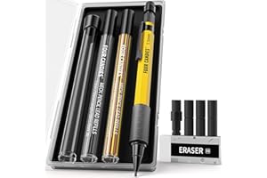 Four Candies Set di matite meccaniche da 1,3 mm con 24 mine di ricarica, in metallo, resistente alle intemperie, resistente, per attività all'aperto, gomma, 6 gomme per cancellare, per architetto,