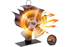 Viitech Stove Fan 5-Blades, Silent Log Burner Wood Stove Fans with Thermometer, Wood Burner Stoves Fan Fireplace Fans Increased Efficient