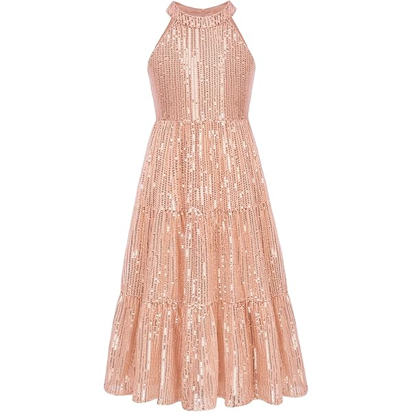 GRACE KARIN Meisjes Glitterjurk – Met Pailletten & Mouwloos – A-lijn Feestjurk – Voor Verjaardagen & Partys