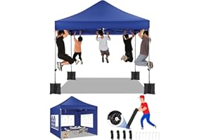 TOOLUCK Tonnelle Pliante 3 x 3 cm, 3 x 3 cm, étanche, Stable, résistante à l'hiver, 2.0, pour l'extérieur, Pliable, Protection UV, 3 hauteurs, avec 4 Panneaux latéraux et 4 Sacs de Sable, Bleu foncé