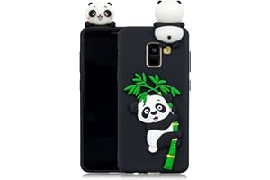 HopMore Panda Licorne Coque pour Samsung Galaxy A8 2018 Silicone Souple 3D Design Motif Drôle Etui Samsung A8 2018 Étui Antichoc Mince Fine Slim Case Housse Protection pour Fille Femme - Noir Panda
