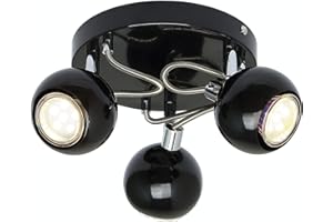 UKEW Modern 3 Way Ceiling Light - Black GU10 LED Spotlight with Adjustable Round Ball Heads - Light Fixture for Bedroom Kitchen Restaurants