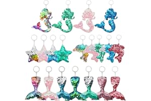 Heqishun 20 PCS Sequin Keyrings, Reversible Mermaid Sequin Keychains Glitter Flip Keychains, Colorful Animal Sequin Key Chains Theme Party Gift Bags for Kids Birthday Party Favors Supplies (4 Styles)
