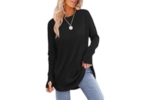 Aokosor Womens Tunic Tops for Leggings Ladies Loose Fit Jumpers Long Sleeve Sweatshirts Thumbholes Curved Hem