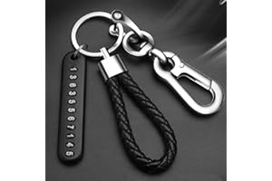 Anti-Lost Car Keychain with Phone Number Tag, Leather Braided Keyring, and Durable Metal Hook for Keys and Luggage