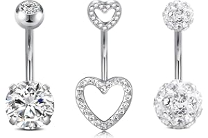 NIUSIMAN 14G Piercing Ombelico,3 pezzi CZ Oro Piercing Ombelico Acciaio Chirurgico Argento cristalli Perla ombelico Piercing Gioielli Barbell Set 10MM lunghezza gambo ombelico piercing gioielli