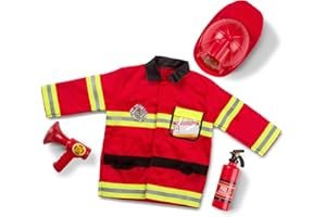 Melissa & Doug Déguisement Pompier,Costume pour filles et garçons avec accessoires,Jeu de rôle Cadeau pour enfants 3+,Parfait pour halloween ou carnaval, Jeux d'imitation pour enfants 3-6 ans