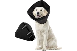 PUZAUKAL Collar de Recuperación Collar Isabelino Perro Transpirable Ajustable Collar de Cono Perro Suave Anti Lamido Cono de Perro Anti-Mordedura Después de la Cirugía-Negro(XL)