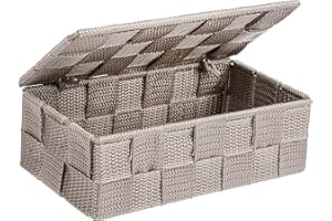 WENKO 22572100 Organizer Adria mini with lid Taupe - Aufbewahrungsbox, Badkorb mit Deckel, Polypropylene, 18 x 6.5 x 10 cm, Taupe