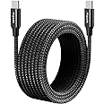 etguuds Long Usb C To Usb C Cable [16Ft/5M],Type C 2.0 60W Fast Pd Charger Cord Braided Compatible With Samsung Galaxy S21 S21+S20 Note 20/10 A90 A80 A71,Pixel,Switch&Usb-C Devices Phone/Laptop,White