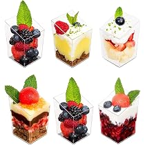 LATERN 50 Pezzi Tazze Da Dessert In Plastica, 160ml Tazze Da Dessert Ottagonali Tazza Trasparente Per Antipasto Semifreddo Ciotola Da Portata Riutilizzabile Per Festa Di Mousse Budino (7,2 X 6,5cm - 9