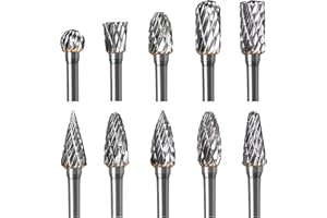 JESUSTREE Carbide Burrs with Double Cut Tungsten Steel Milling Cutter Wood Carving Drill Bit Set for Rotary Tool with 3 mm Shank Bit for DIY Woodworking Engraving Drilling Grinding Polishing Pack of 10