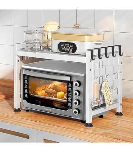 Scaffale Microonde A Parete In Acciaio Inox - Mensola Portatile Con Ganci Per Cucina - Foto 6