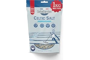 Seba Garden - Bolsa resellable de 1 kg de sal marina celta gris certificada orgánica, cosechada a mano, contiene más de 82 minerales esenciales