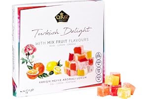 ÇEREZ PAZARI Cerez Pazari Turkish Delight with Fantastic Rose,Orange and Lemon Mix Flavors 454g (No Nuts) Luxury Lokum Candy Dessert Gourmet Box