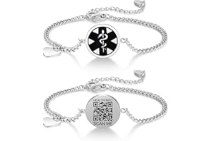 Theluckytag Verbessertes medizinisches Armband für Männer und Frauen mit QR-Code, medizinische Notfall-ID-Armbänder – Titan-Stahl-Armband passt Handgelenken von 20,3 - 25,4 cm – mehr Platz