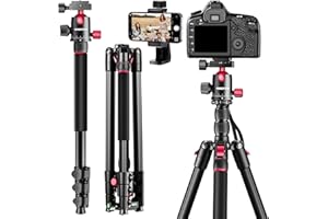 CAMBOFOTO 74‘’/188cm Professional Camera Tripod, Portable Tripod 188cm/Monopod 191cm, 3/8" Exchangeable 360 Degree Ball Head, Aluminum Tripod with 1/4" Quick Release Plate for DSLR