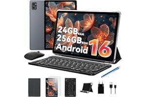 TABWEE Android 16 Tablet con Teclado y Lapiz - 24 GB RAM+ 256 GB ROM(4 TB TF), Octa-Core, Gemini AI, Tablet 10 Pulgadas, Widevine L1, 5000mAh, 8MP+5MP, Face ID, GPS