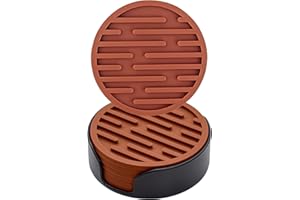 Ateweita Sottobicchieri Set, sotto bicchieri silicone con supporto, Rotondo antiscivolo tappetino bar per Tazza, Tavolo, Caffè, Bar, Bevande, Drinking Coasters Cup Mat, 6 Pezzi (Marrone)