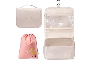 OrgaWise Podróżna kosmetyczka, wisząca torba na pranie, przenośna, damska, dziewczęca kosmetyczka, organizer do makijażu z wodoodporną torbą ze sznurkiem, BEŻOWY, 7.87*9.84"