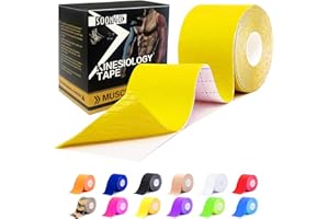 Sports Tape 1/2/5 Rolls Relieve Muscle Soreness and Strain Shoulders Wrists Knees Ankles Elastic Waterproof Good Air Permeability Hypoallergenic Yellow 5cm*5m by SOONGO