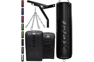 RDX Sac de Frappe Adulte 4ft 5ft, 4PC Rempli Anti Balançoire Lourd Boxe Punch Bag, Gants, Muay Thaï MMA Arts Martiaux Sparring Kickboxing Punching D’entraînement, Domicile Gym Fitness