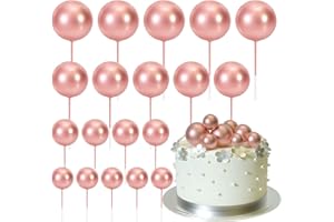 ASTARON 20 Pcs Ball Cake Topper Decorations Mini Balloons Cake Topper Sticks Rose Gold Balls Cake Picks for Wedding & Birthday