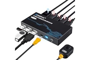 TCNEWCL KVM Switch HDMI 2 Port 4K@60Hz, USB und HDMI Switch für 2 PC 1 Monitor Aktie Tastatur, Maus, Drucker, 3 USB Geräte, HDMI 2.0 Umschalter Ultra HD, mit 2 USB Kabel und 2 HDMI Kabel