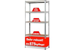 ‎IZZY Izzy Regal Schwerlastregal 180x90x40 cm, 5 Böden, 875kg Tragkraft, Steckregal, Lagerregal Werkstattregal Kellerregal MDF-Platten