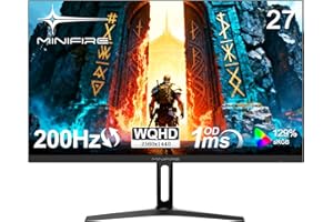 ‎MINIFIRE Minifire Gaming Monitor 27 Zoll, WQHD(2560×1440p) 200Hz 1ms(OD) Bildschirm, Fast IPS Adaptive Sync HDR, HDMI/DP VESA 100×100mm (MFG27F4Q-200)