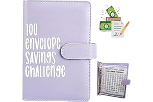 MOGAME 100 Envelope Challenge Binder, Cash Binder with Envelope, Saving Challenge Budget Book Binder, Money Saving Envelope for Budget Planners and Money Savers (Purple)