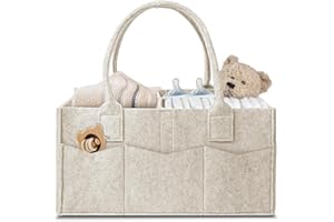 VIRAHYEM Nappy Caddy Organiser, Newborn Essentials Diaper Caddy, Portable Washable Nursery Storage Basket with Detachable Compartments, Baby Essentials, Nappy Organiser, Baby Shower Gifts (Khaki)