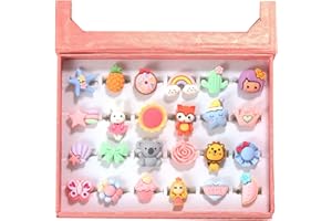 Pinkgarden Anillos de joyería para niñas pequeñas en caja, ajustables, sin duplicaciones, para jugar y disfrazarse