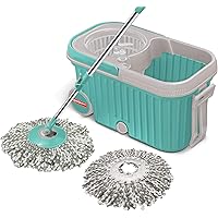 Spotzero by Milton E-Elite Spin Mop with Bigger Wheels and Plastic Auto Fold Handle for 360 Degree Cleaning (Aqua Green, Two Refills)