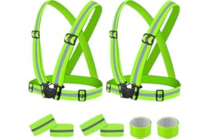 twirush Reflektierende Sicherheitsweste Set - 2er Reflektorweste Fahrrad + 4 Reflektorbänder + 2 Reflektorbänder Schnapparmbänder, Reflektoren Sicherheits für Fahrrad, Joggen, Laufen, Wandern