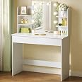 Scrivania per trucco 3 in 1 con specchio e luce, 3 modalità di illuminazione regolabile, tavolo pieghevole con cassetti e sgabello, scrivania salvaspazio per camera da letto, colore bianco