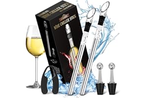 GUHAOOL Bacchetta Refrigerante per Vino 7 in 1, con 2 Asta di Raffreddamento Inox+2 Versatore di Vino+2 Tappi+Tagliacapsule per Vino, Regalo per Gli Amanti del Vino Regalo Adatto a Tutte le Bottiglie