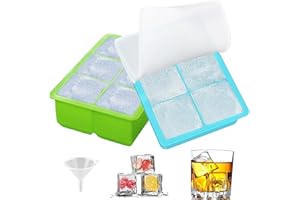 Acxilexy 2 Pezzi Stampo Ghiaccio Silicone con Coperchio, Stampi Quadrati Grandi per Cubetti di Ghiaccio, Senza BPA, Facile da Rimuovere, Stampo Ghiaccio per Whisky, Cocktail e Altre Bevande