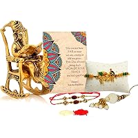 Collectible India Raksha Bandhan Rakhi Combo Set - Rakhi Gifts for Bhaiya Bhabhi - Lord Ganesha Idol Statue/Special Greeting Card/Lumba Rakhi/Krishna Rakhi/Rudraksh Rakhi/Roli Chandan Hamper