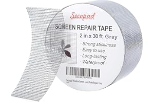 Secopad Nastro Adesivo Ripara Zanzariere, 50 mm x 9 m Nastro Zanzariera Ripara, Nastro in Fibra di Vetro per Riparazione Schermo Finestra, Autoadesivo Forte, Grigia