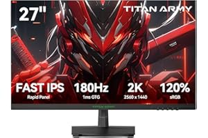 TITAN ARMY Ecran PC Gamer 27 Pouces, Fast IPS 180Hz, 2K QHD 2560 x 1440p 1ms GTG Ecran Gaming, G-Sync & FreeSync, Game Plus, HDR10, 120% sRGB, VESA 100 * 100mm, HDMI(144Hz), DP(180Hz), P27GR